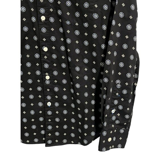 American Eagle Mens Small Button Up Collared Top Blouse Black Geometric - Picture 5 of 9